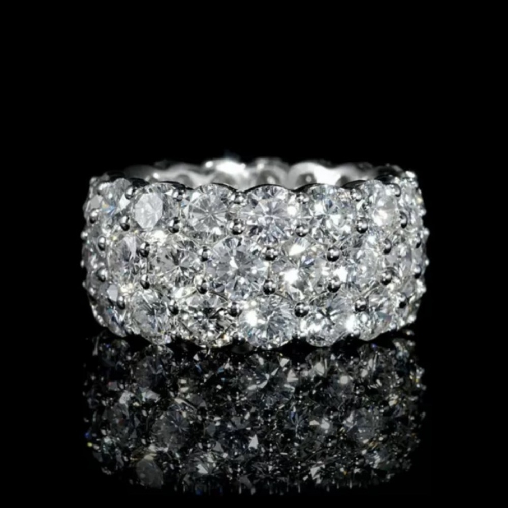 Triple Row Round Cut White Sapphire Eternity Band